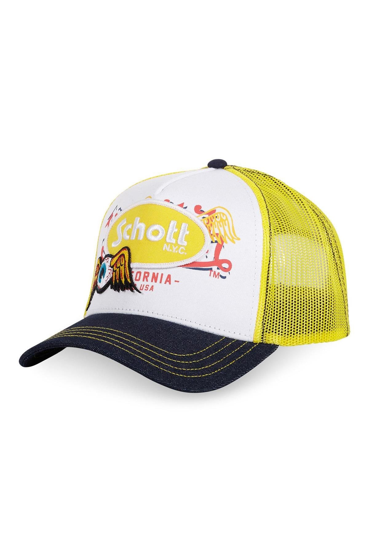 Von Dutch trucker cap in collaboration with Schott NYC, with yellow patch - Image n°1