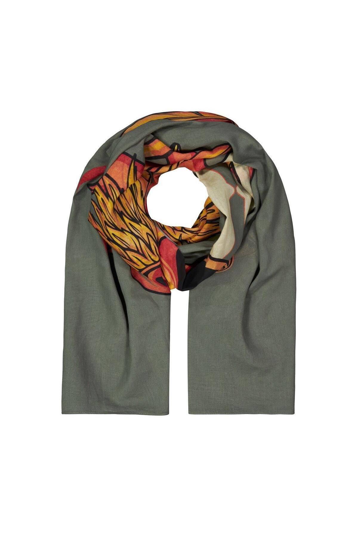 Cotton scarf with fire eye print - Image n°1