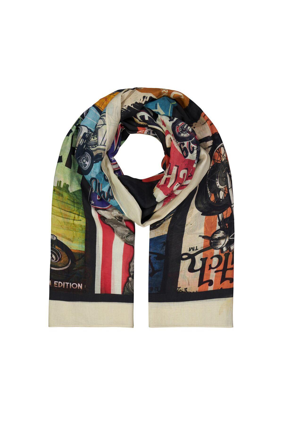 Cotton scarf with poster print - Image n°1