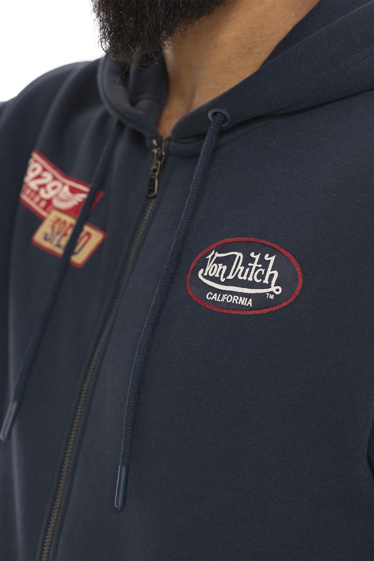 Hooded zip-up sweatshirt with sleeve stripes and patches - Image n°4