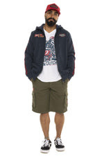 Hooded zip-up sweatshirt with sleeve stripes and patches - Image n°5