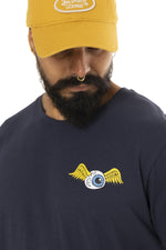 Navy blue cotton t-shirt with winged eye logo - Image n°4
