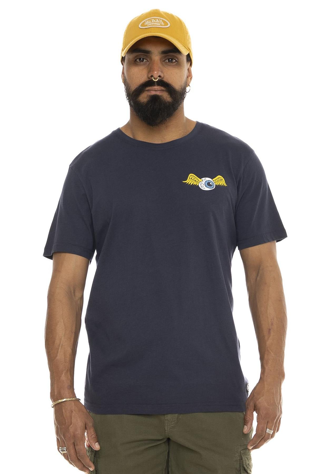 Navy blue cotton t-shirt with winged eye logo - Image n°1