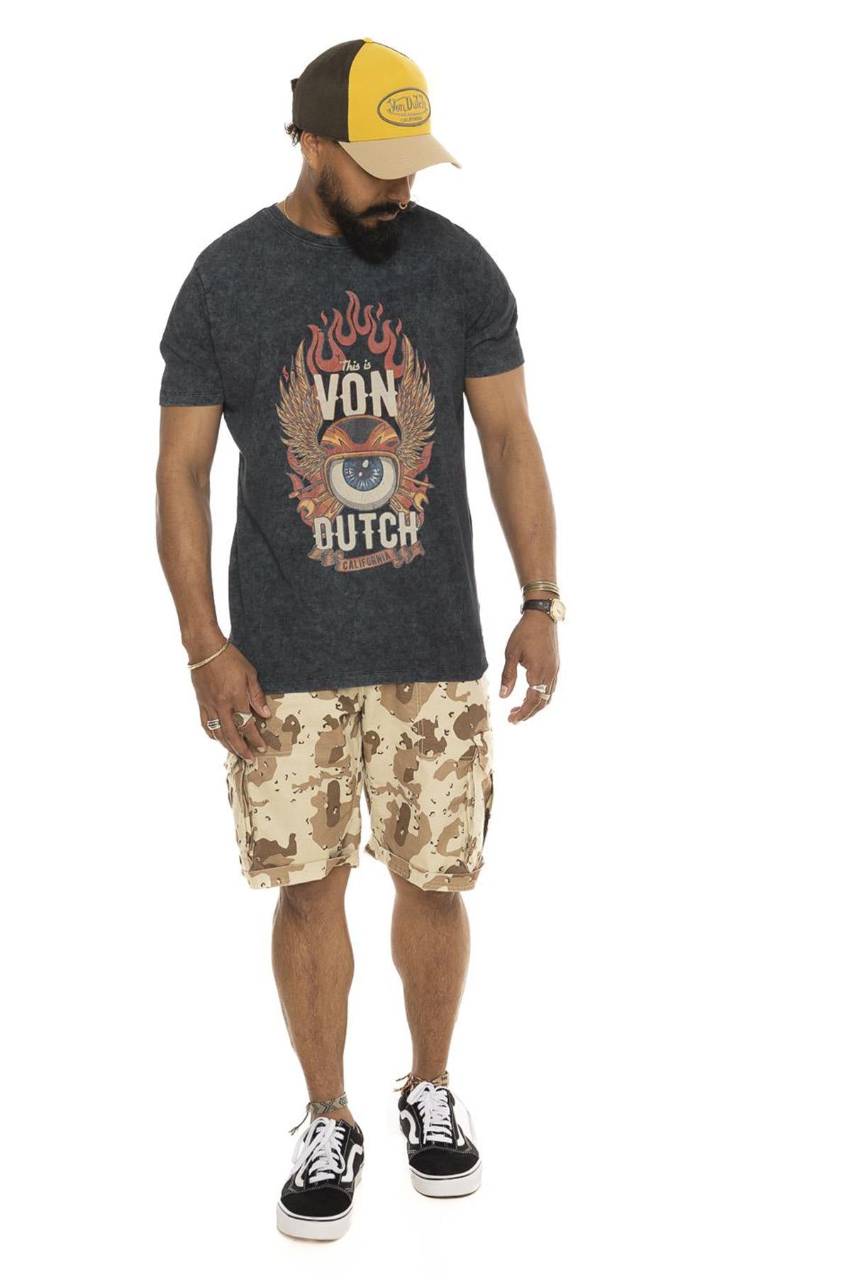 Faded gray cotton t-shirt with flaming eye logo - Image n°4