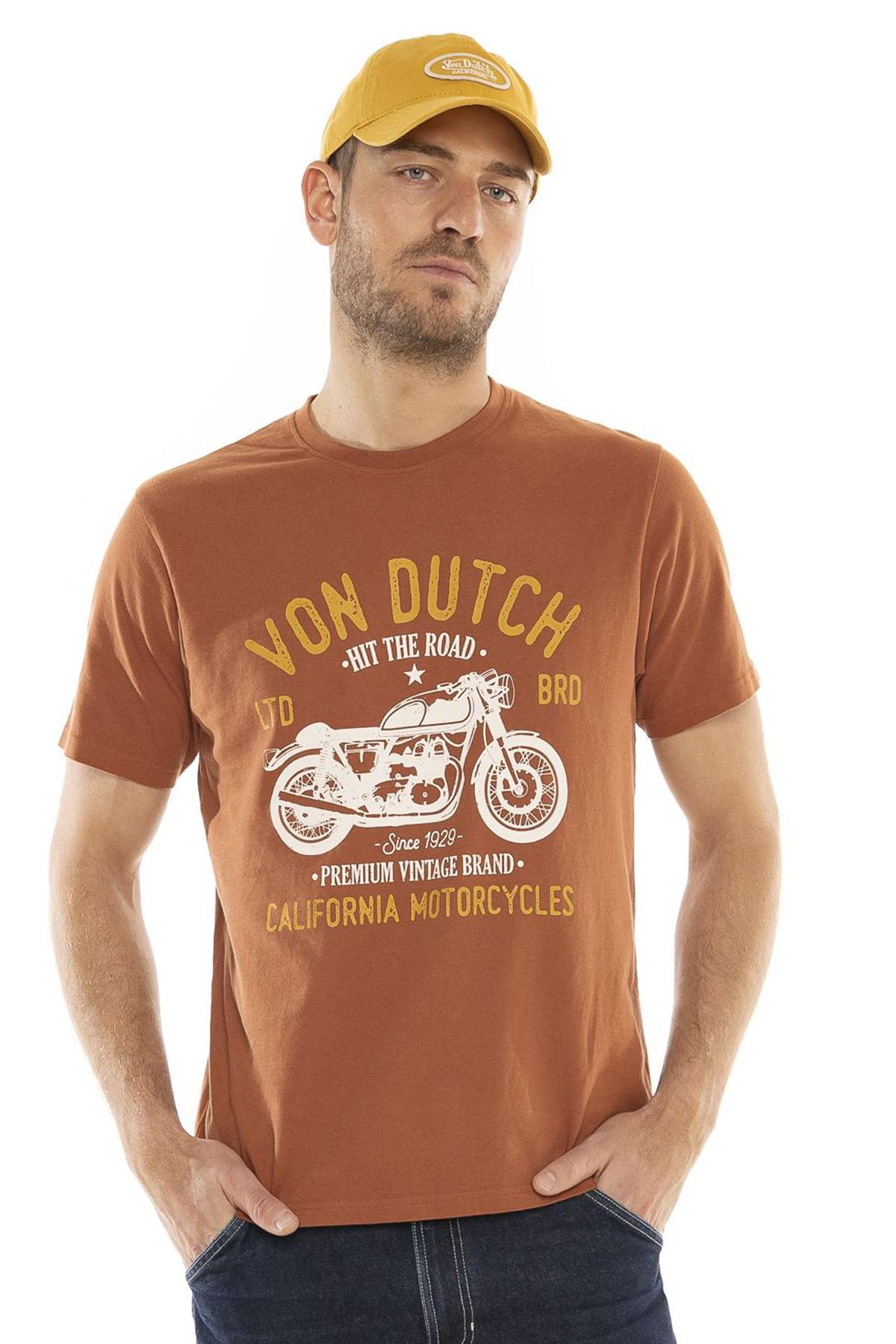 Terracotta T-shirt with motorcycle print - Image n°1