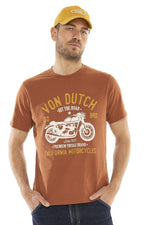 Terracotta T-shirt with motorcycle print - Image n°1