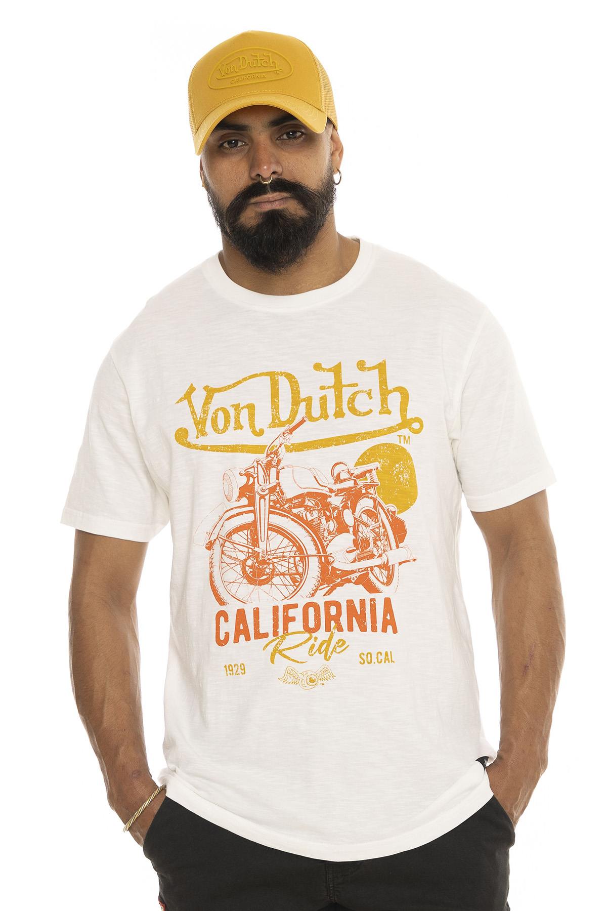 White cotton t-shirt with California biker print - Image n°1