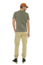 Khaki cotton t-shirt with burning wheel print - Image n°4