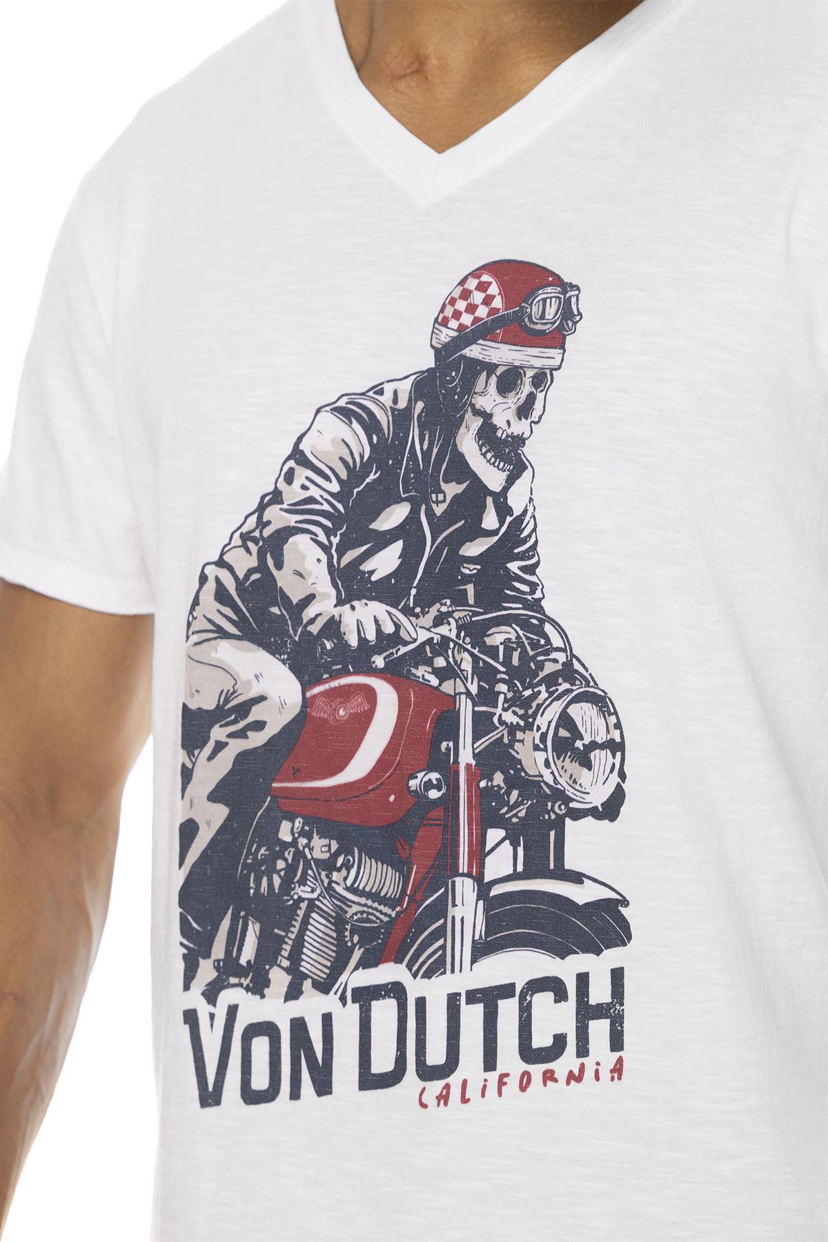 White cotton t-shirt with biker skeleton print - Image n°2