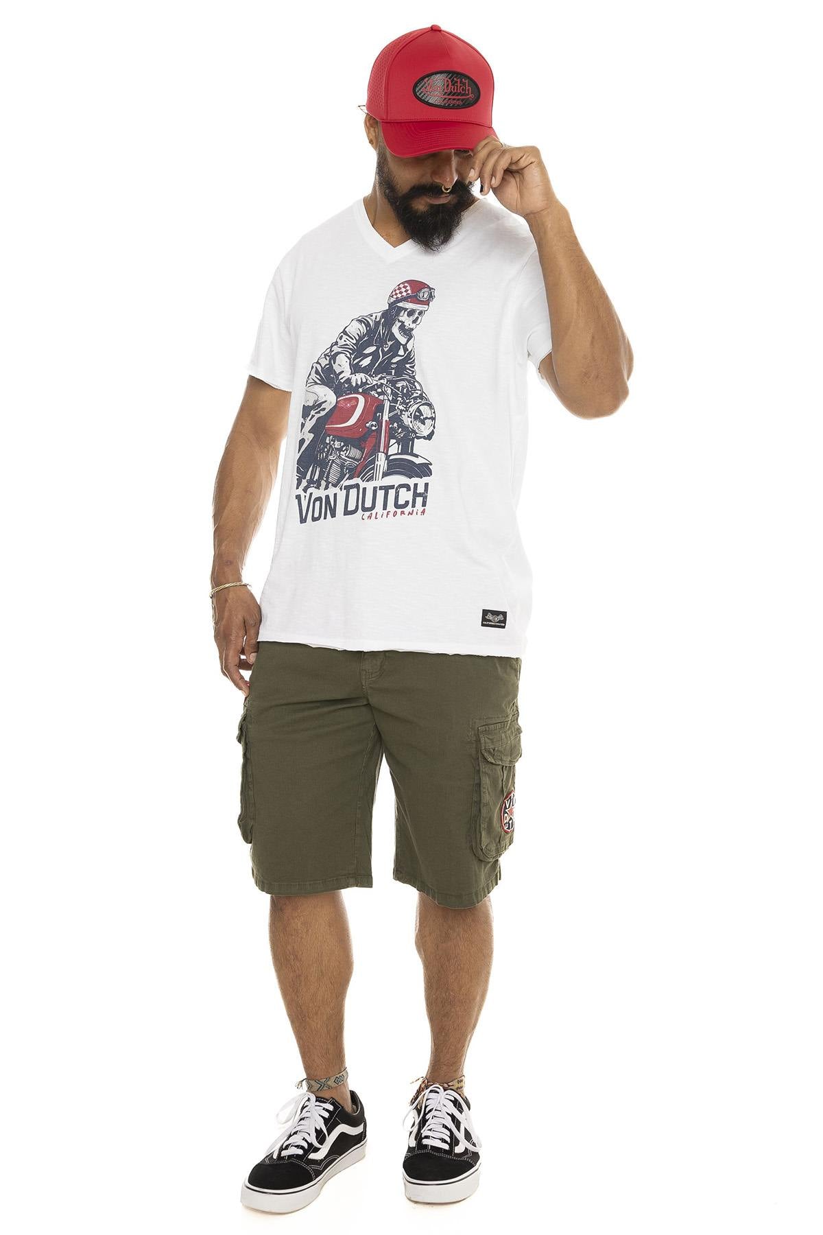 White cotton t-shirt with biker skeleton print - Image n°4