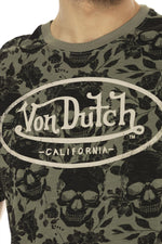 Black and khaki cotton t-shirt with skull pattern - Image n°2