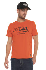 Orange cotton t-shirt with black logo - Image n°1