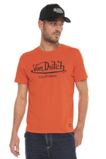 Orange cotton t-shirt with black logo - Image n°1
