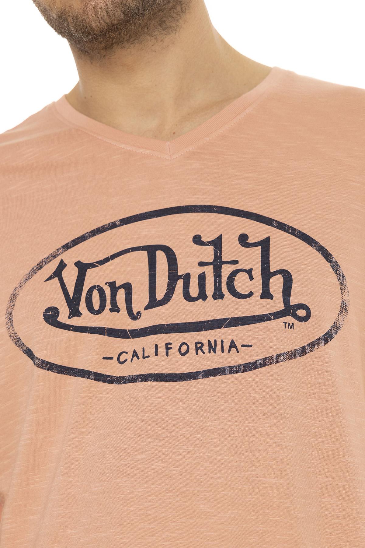 Pale pink fine cotton t-shirt with black logo - Image n°2