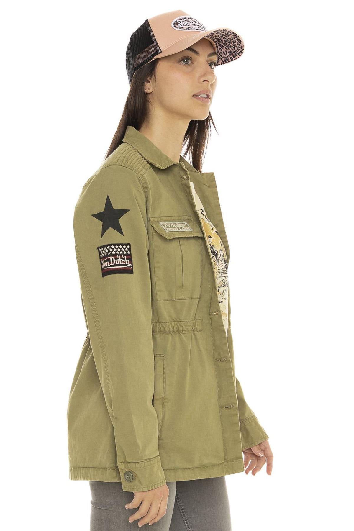 Women's military style khaki cotton jacket - Image n°4