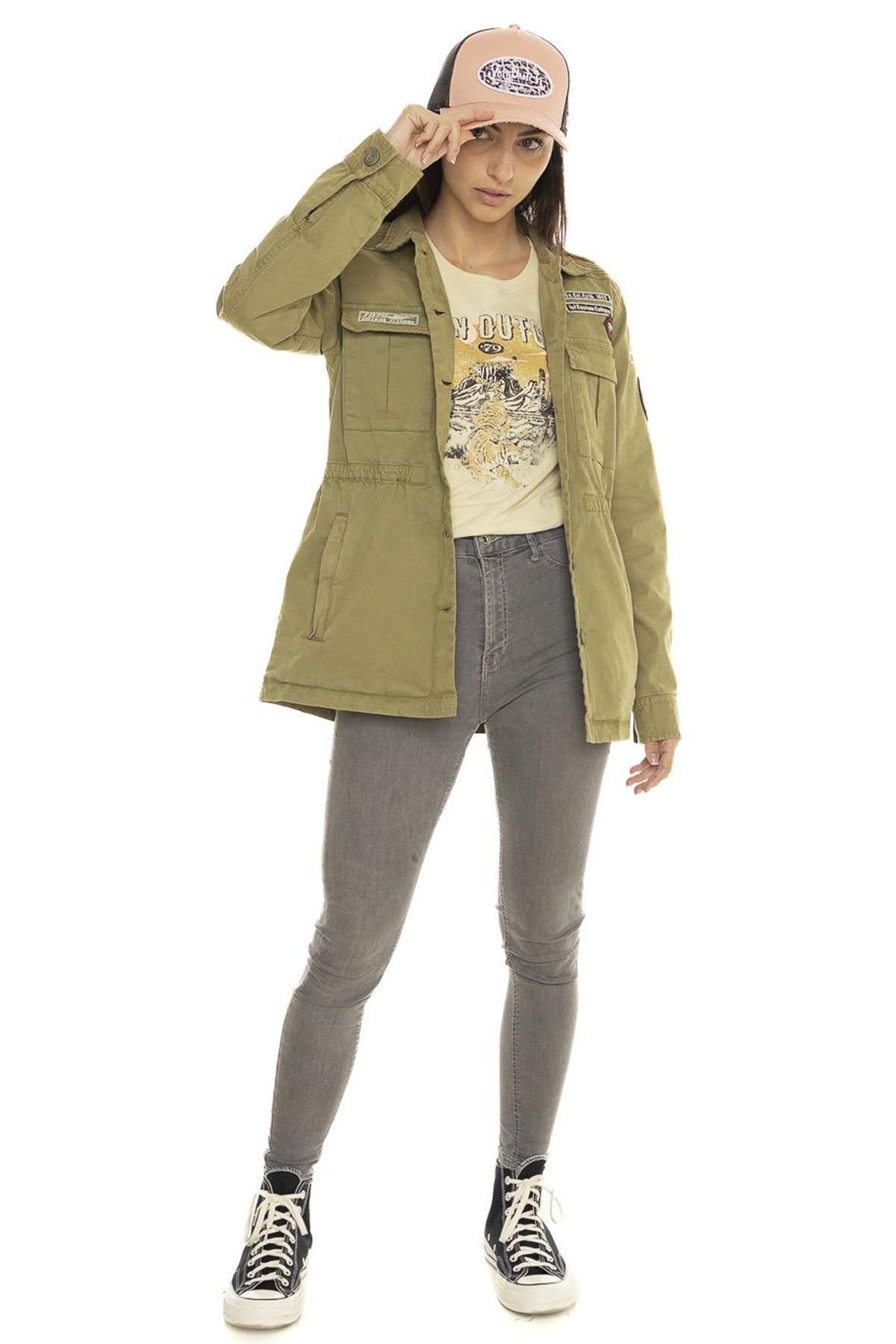 Women's military style khaki cotton jacket - Image n°8