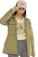 Women's military style khaki cotton jacket - Image n°1