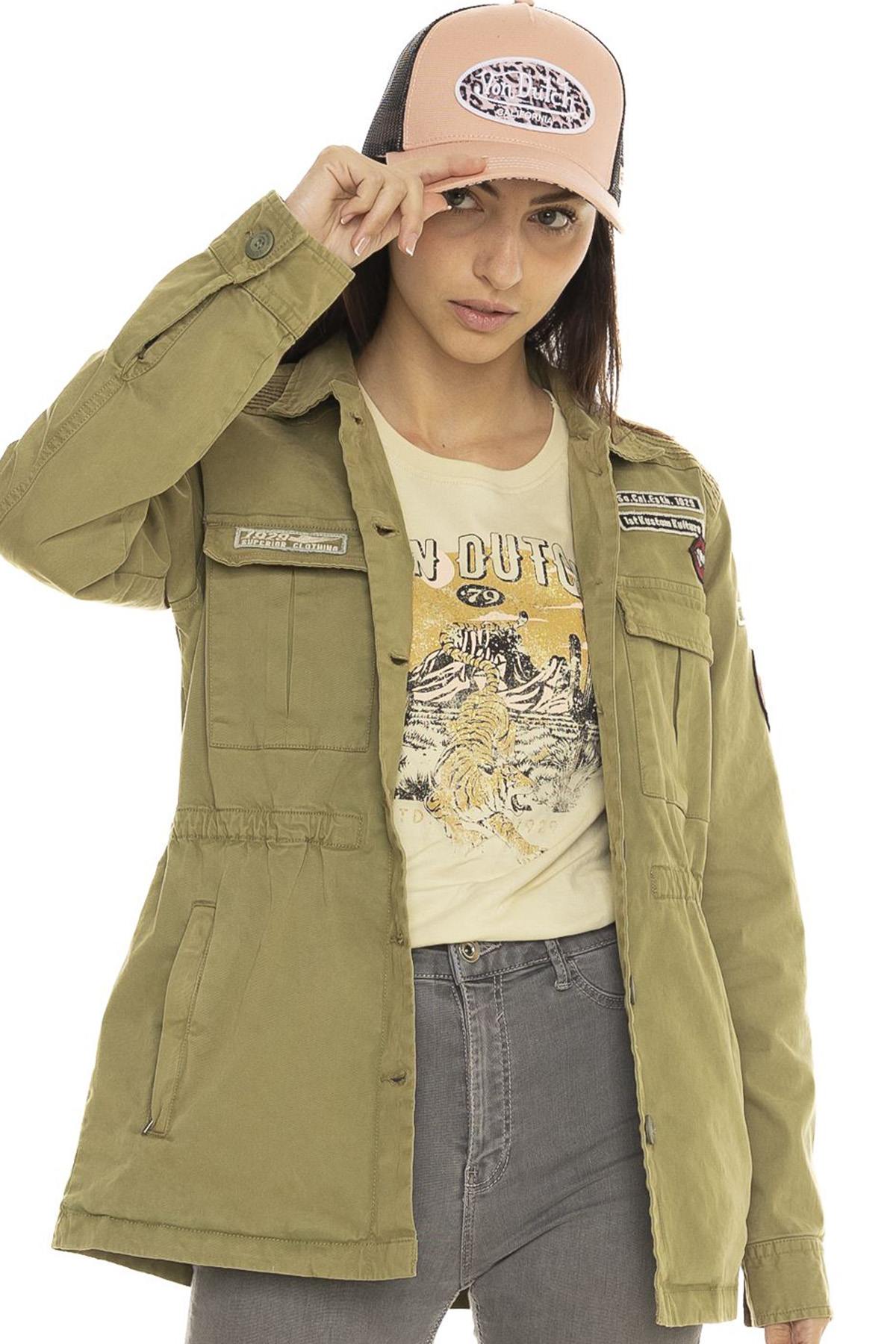 Women's military style khaki cotton jacket - Image n°1