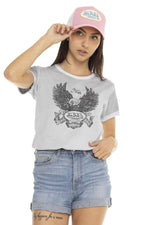 Women's gray eagle print t-shirt - Image n°1