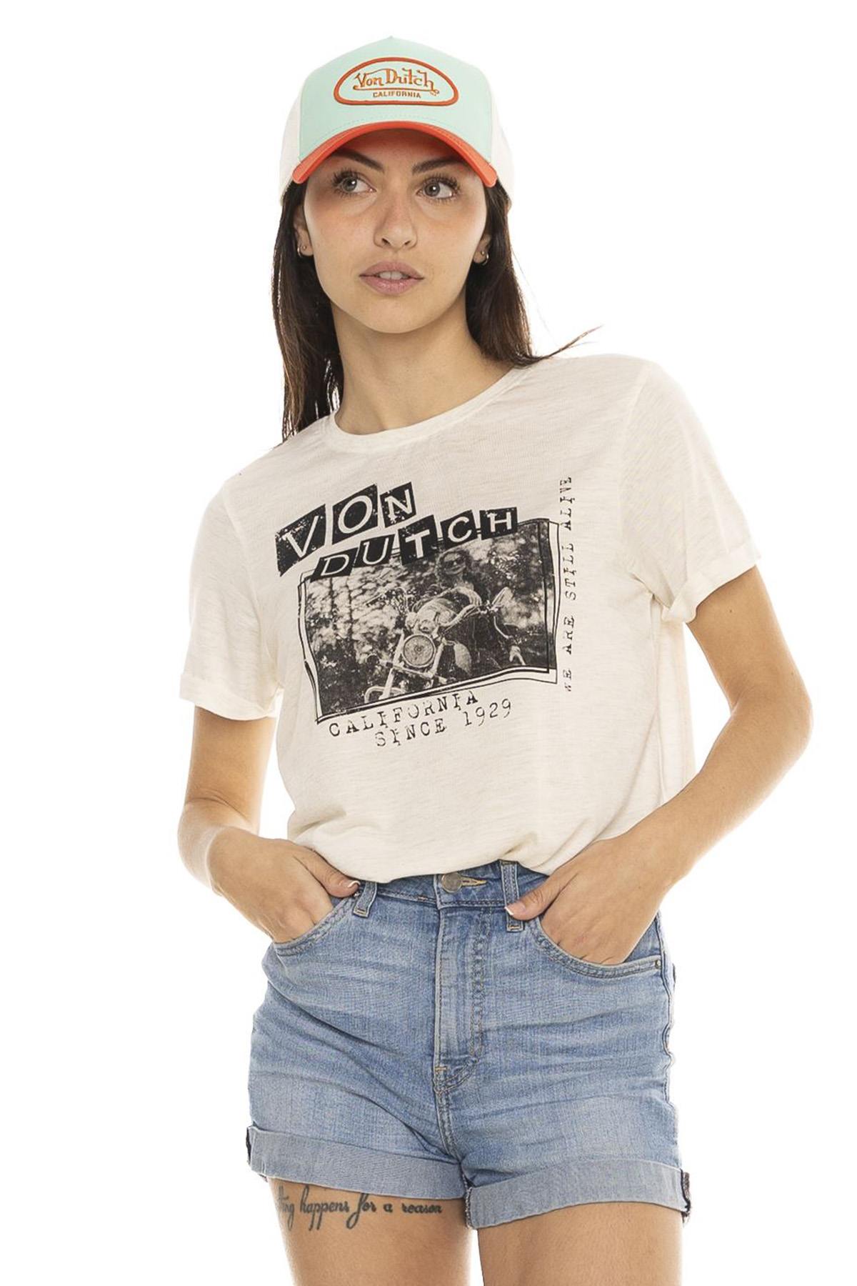 Women's white biker print t-shirt - Image n°1