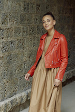 Women's Biker Jacket in red sheep leather - Image n°9