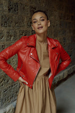 Women's Biker Jacket in red sheep leather - Image n°1
