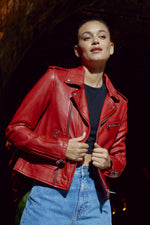 Women's dark red leather Biker Jacket - Image n°1