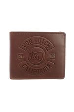 Brown leather wallet with embossed logo - Image n°1