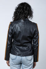 Women's black racing leather jacket - Image n°4