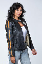 Women's black racing leather jacket - Image n°5