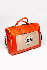 24H Le Mans orange and ecru leather travel bag - Image n°5
