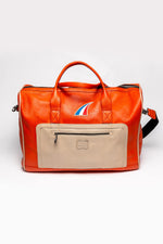 24H Le Mans orange and ecru leather travel bag - Image n°4