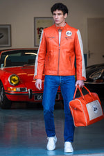 24H Le Mans orange and ecru leather travel bag - Image n°6