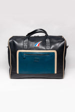 Large ocean blue and navy leather travel bag - Image n°2