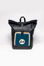 Ocean blue and navy 24H Le Mans leather backpack - Image n°1