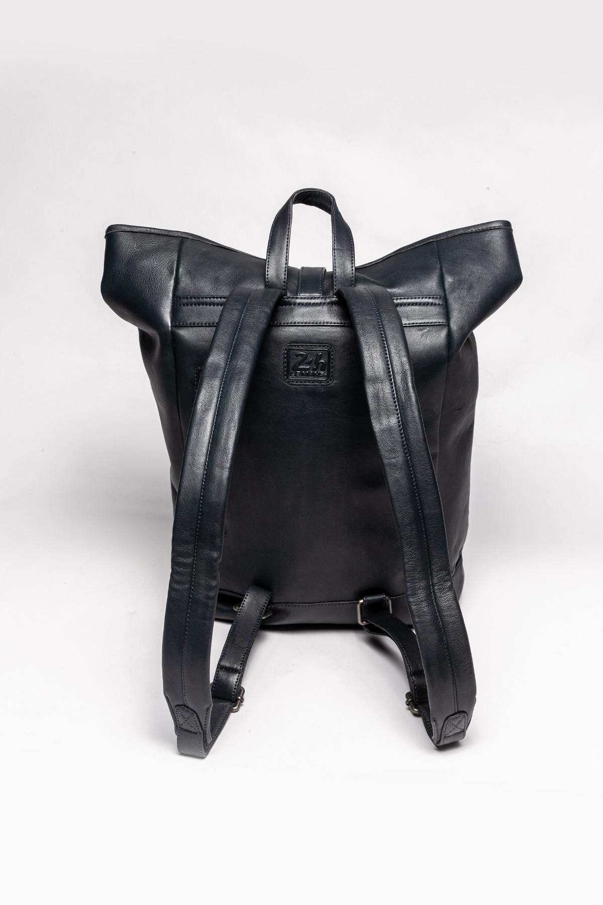 Ocean blue and navy 24H Le Mans leather backpack - Image n°3