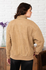 Oversized beige suede leather bomber jacket - Image n°4