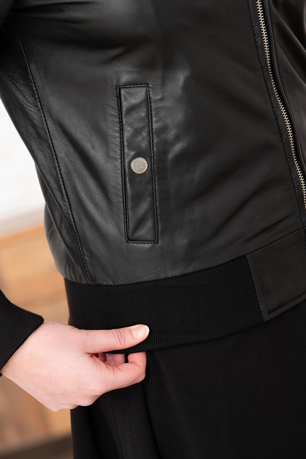 Black leather bomber jacket for women - Image n°3