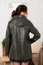 Olive Pearl Hooded Soft Leather Jacket - Image n°3