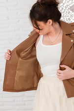 Shiny gold colored shiny leather biker jacket - Image n°5