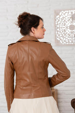 Shiny gold colored shiny leather biker jacket - Image n°3