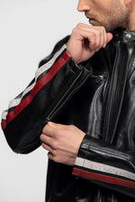 Leather jacket with biker collar inspired by motor racing - Image n°5