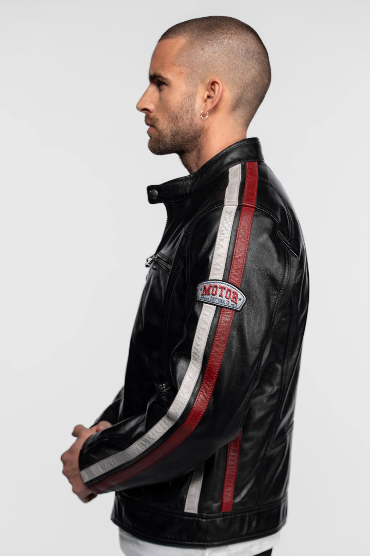 Daytona's black sheep leather jacket: atlas finish, biker collar. - Image n°2
