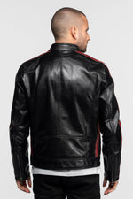 Leather jacket with biker collar inspired by motor racing - Image n°3