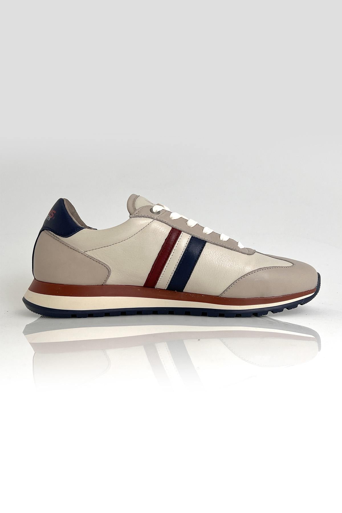Racing sneakers in ecru leather - Image n°6