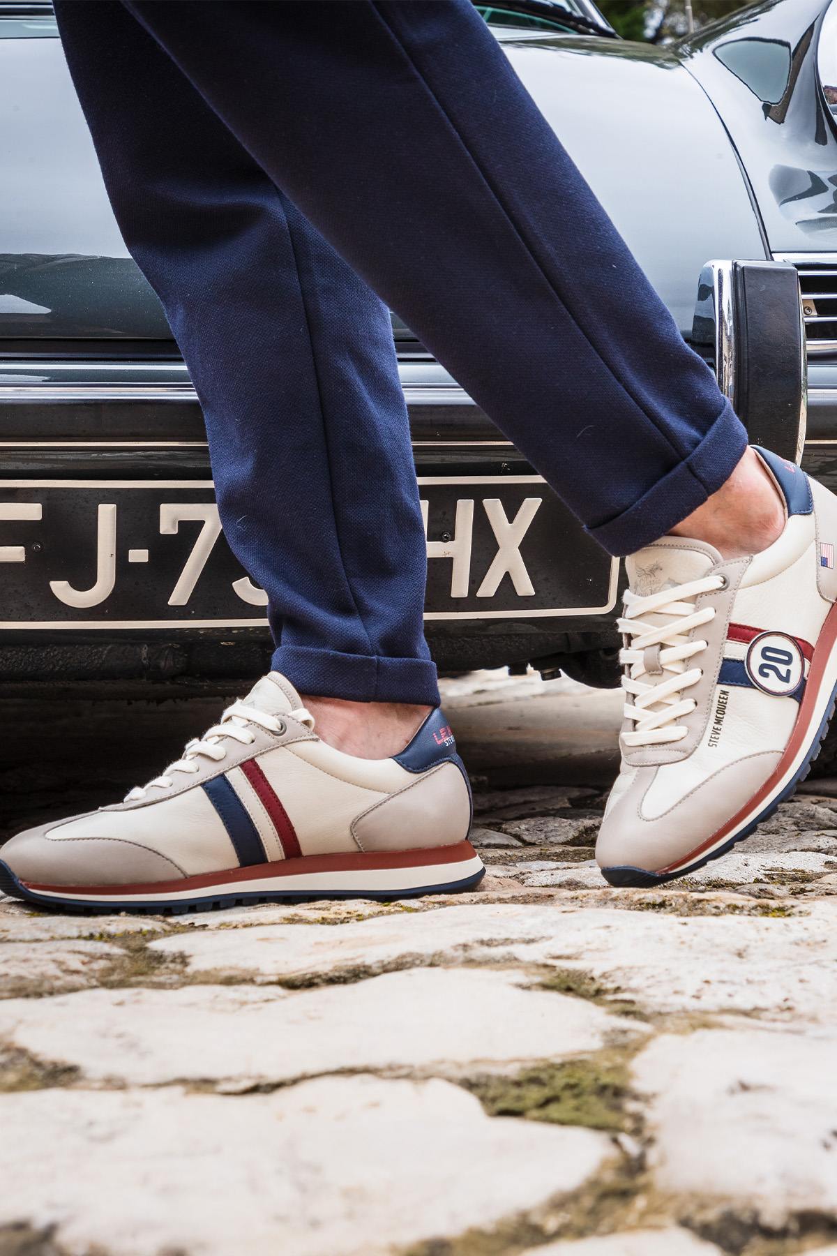 Racing sneakers in ecru leather - Image n°2