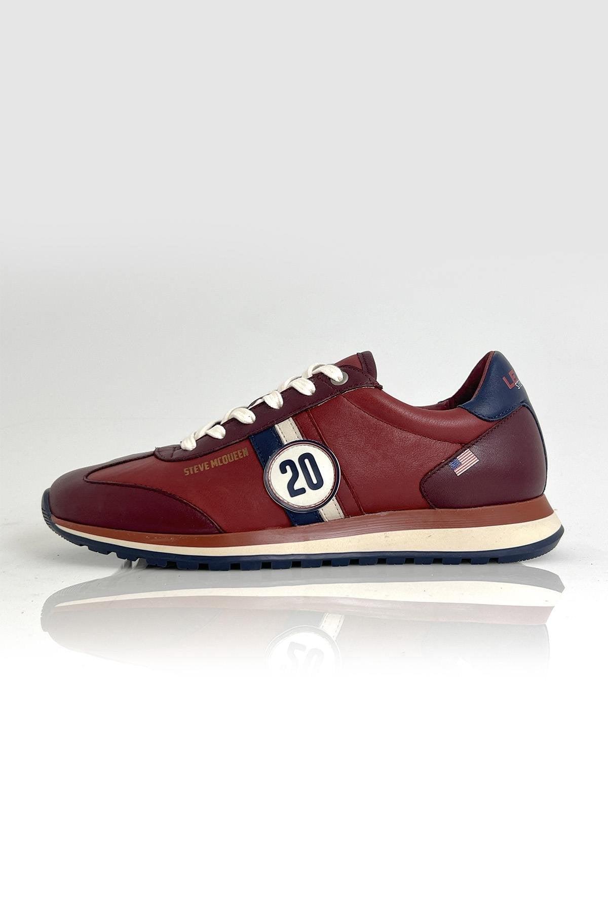 Dark red leather racing sneakers - Image n°3