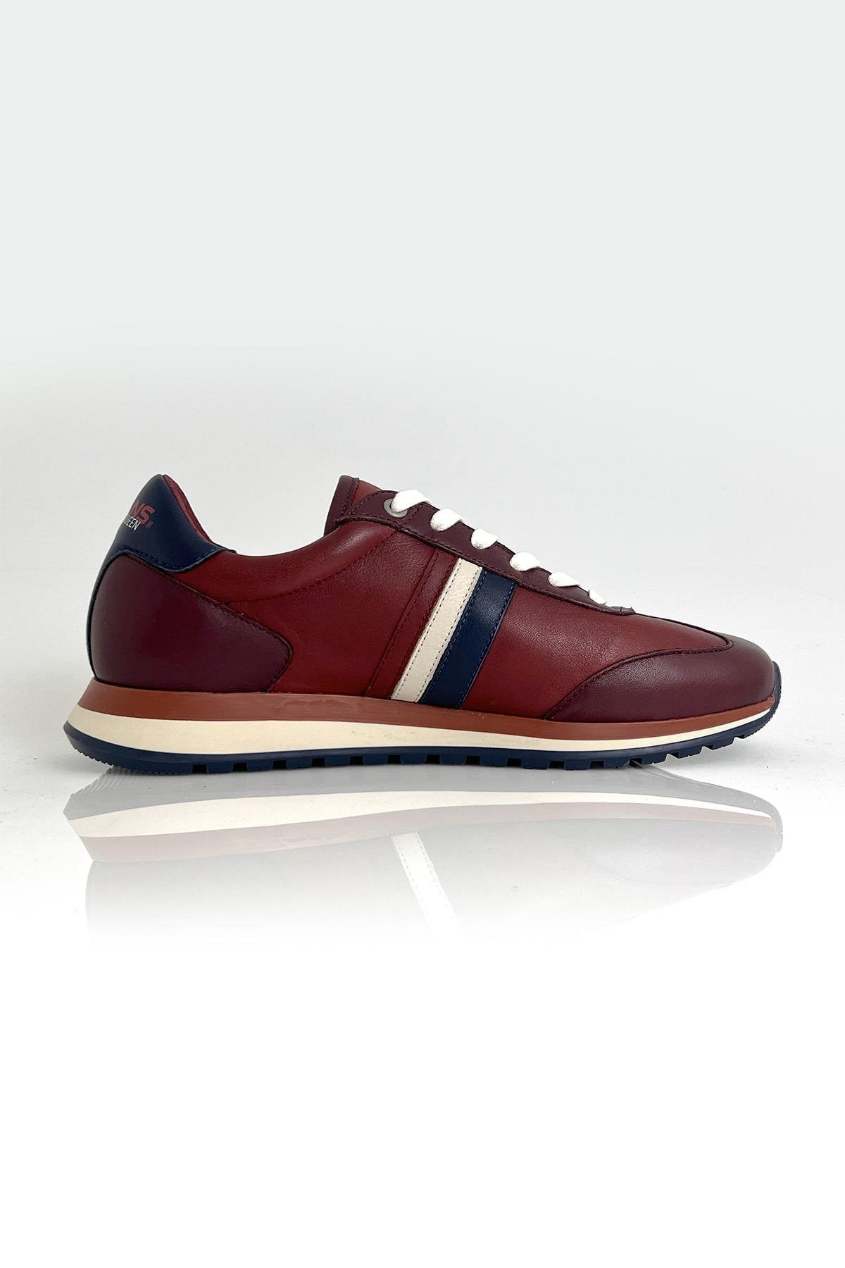 Dark red leather racing sneakers - Image n°4