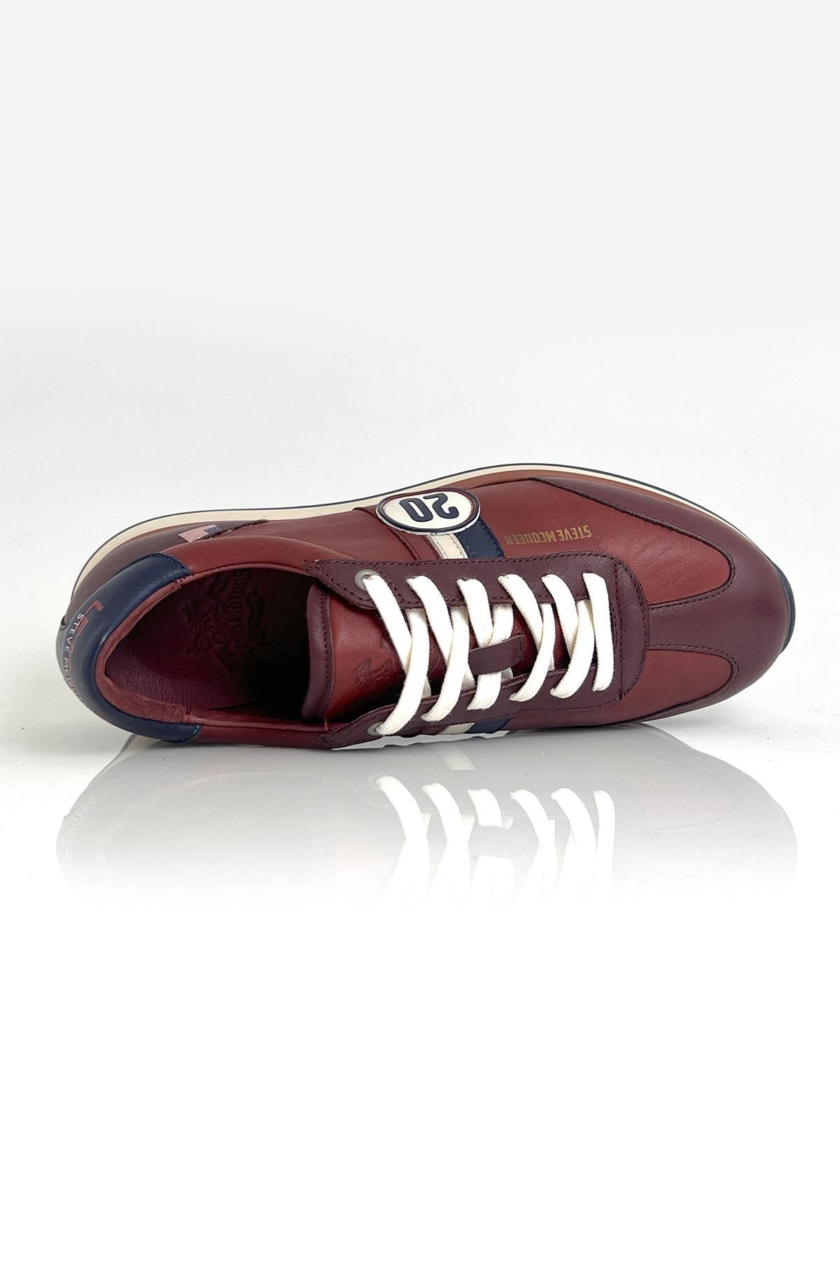 Dark red leather racing sneakers - Image n°6