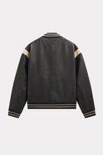 Vintage style black and white leather varsity teddy - Image n°10